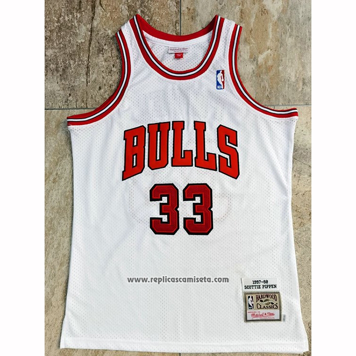 Camiseta Chicago Bulls Scottie Pippen #33 Mitchell & Ness 1997-98 Blanco